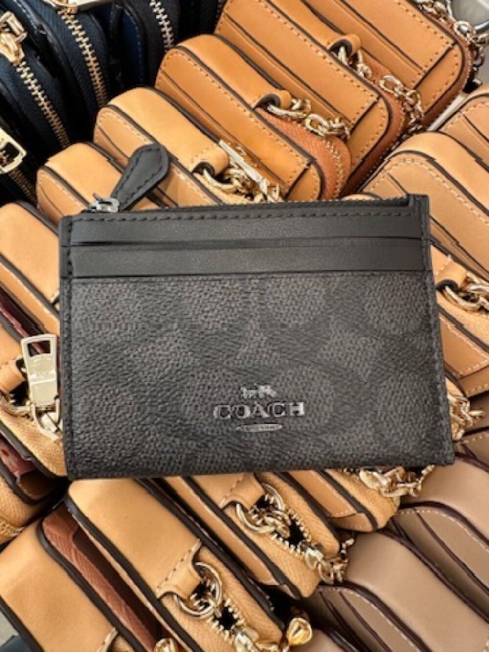 NWT! Coach CW870 Mini Skinny ID Case Signature Canvas In Charcoal/Black Unisex